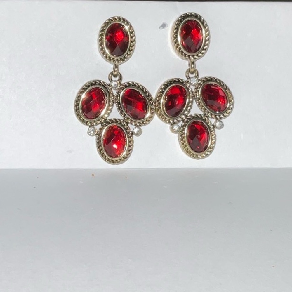 Napier VINTAGE Ruby Red gold Chandelier earrings statement